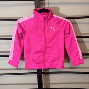 Girls Puma‎ Zip Up Jacket Pink With Sparkle Puma And Pockets Size 6